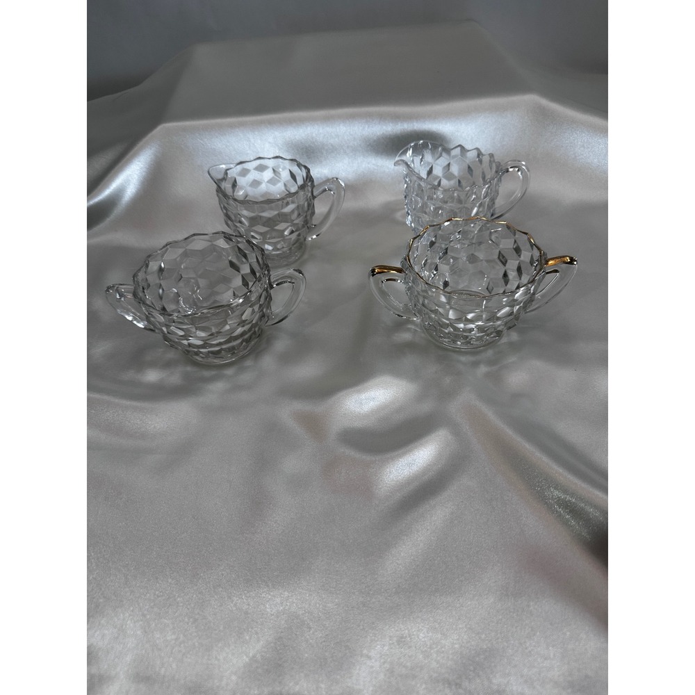 Fostoria‎ American Clear Glass 2 Cream and Sugar Sets Cube Pattern
